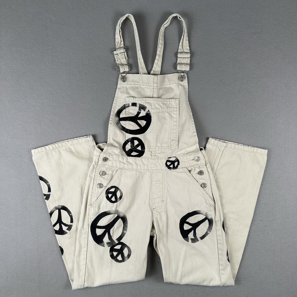 Free People Overalls Women's XS White Harmony Ziggy Peace Sign We The Free
